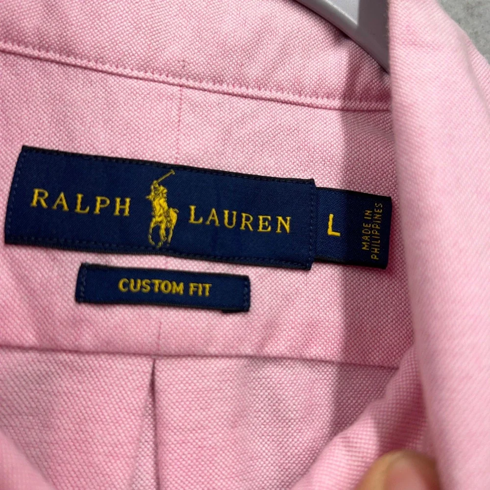Ralph Lauren Mens Custom Fit Oxford Button Down Shirt Pink Long Sleeve Large